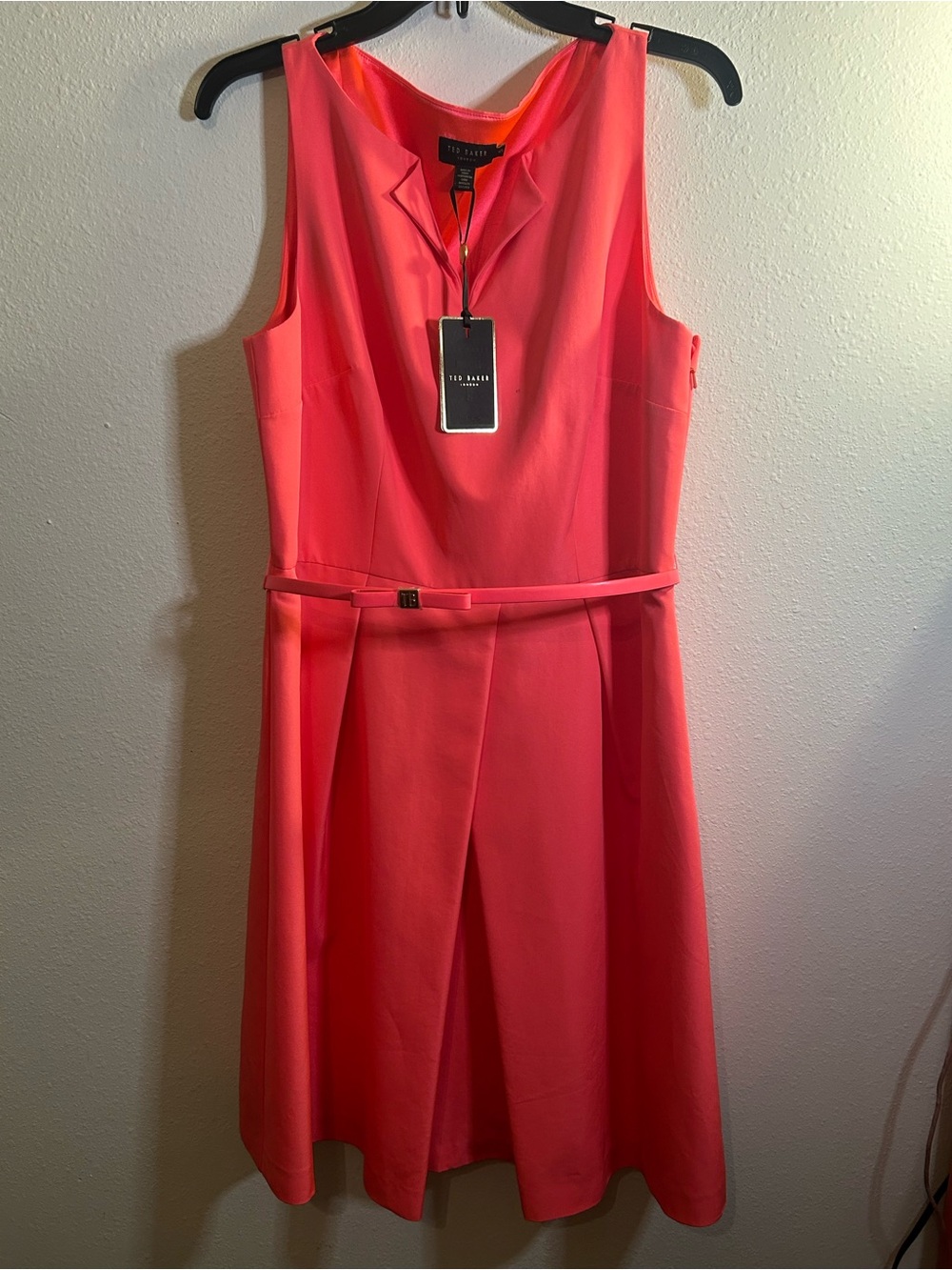 Ted Baker Coral-Pink Sleeveless Belted A-Line Day Dress